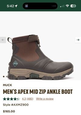 Men’s original MUCK BOOTS APEX MID ZIP ANKLE BOOT BROWN Size 14 NWT NO BOX  $165